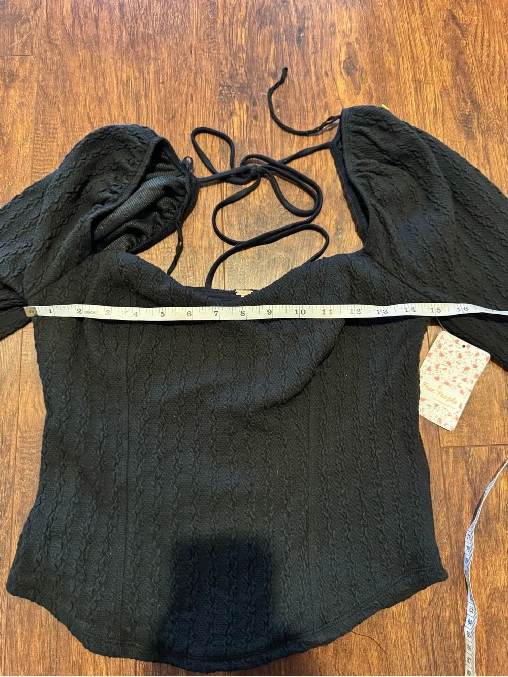 NWT Free People Black Ribbed Square-Neck Long Sleeve Top with Back Tie